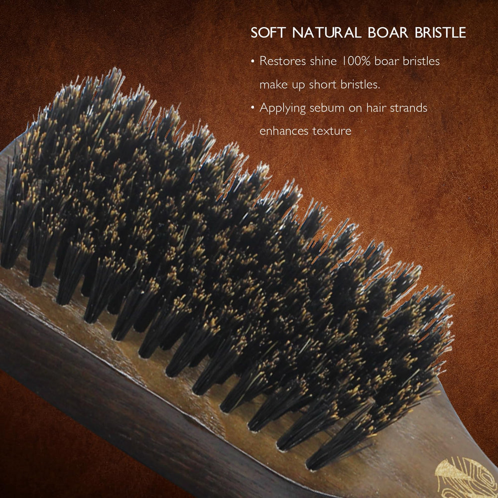 Norsewood Boar Bristle Brush detangling a beard with stiff bristles.