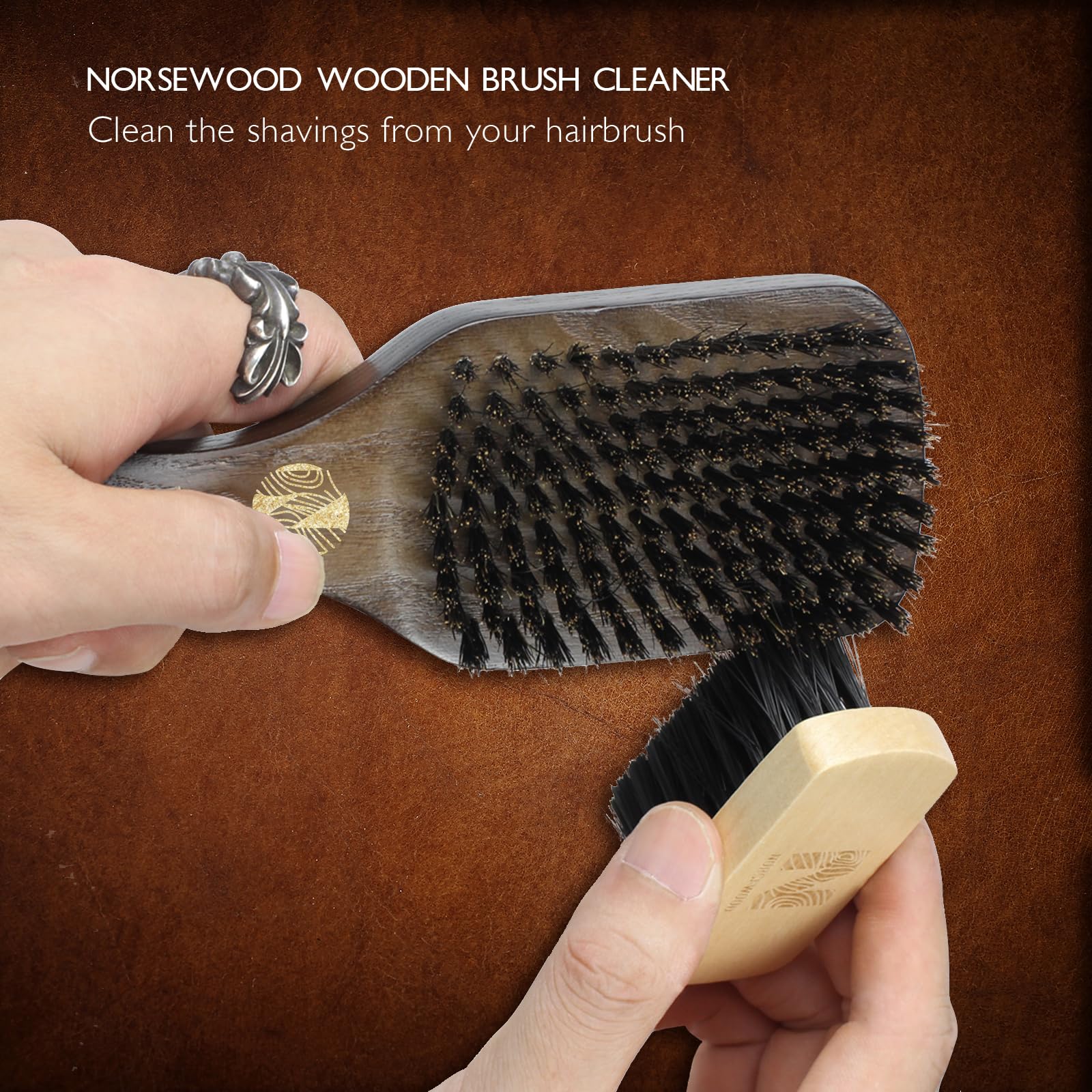 Norsewood Boar Bristle Brush with cleaning kit included for easy upkeep.