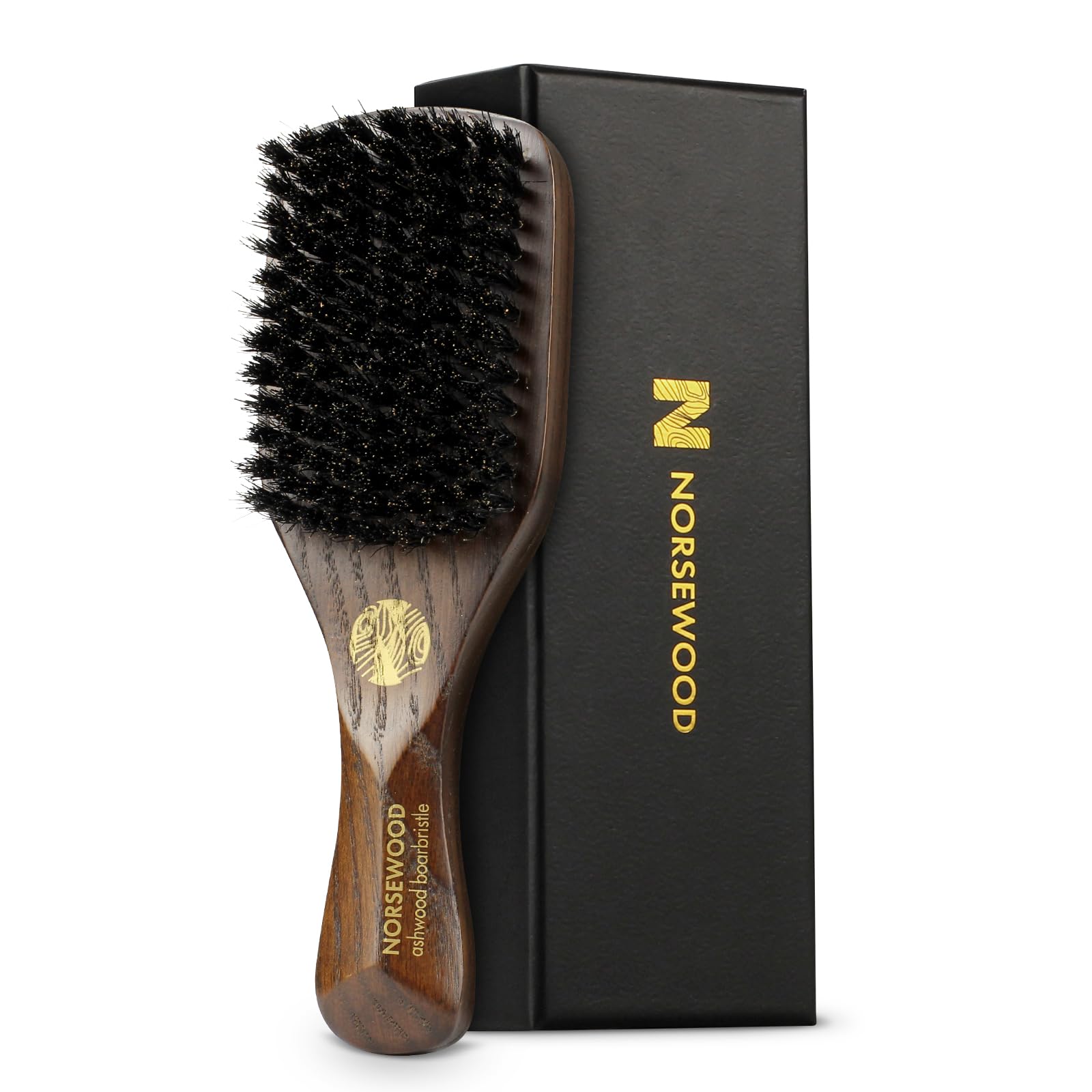 Norsewood Boar Bristle Brush close-up on the handle for grip and control.