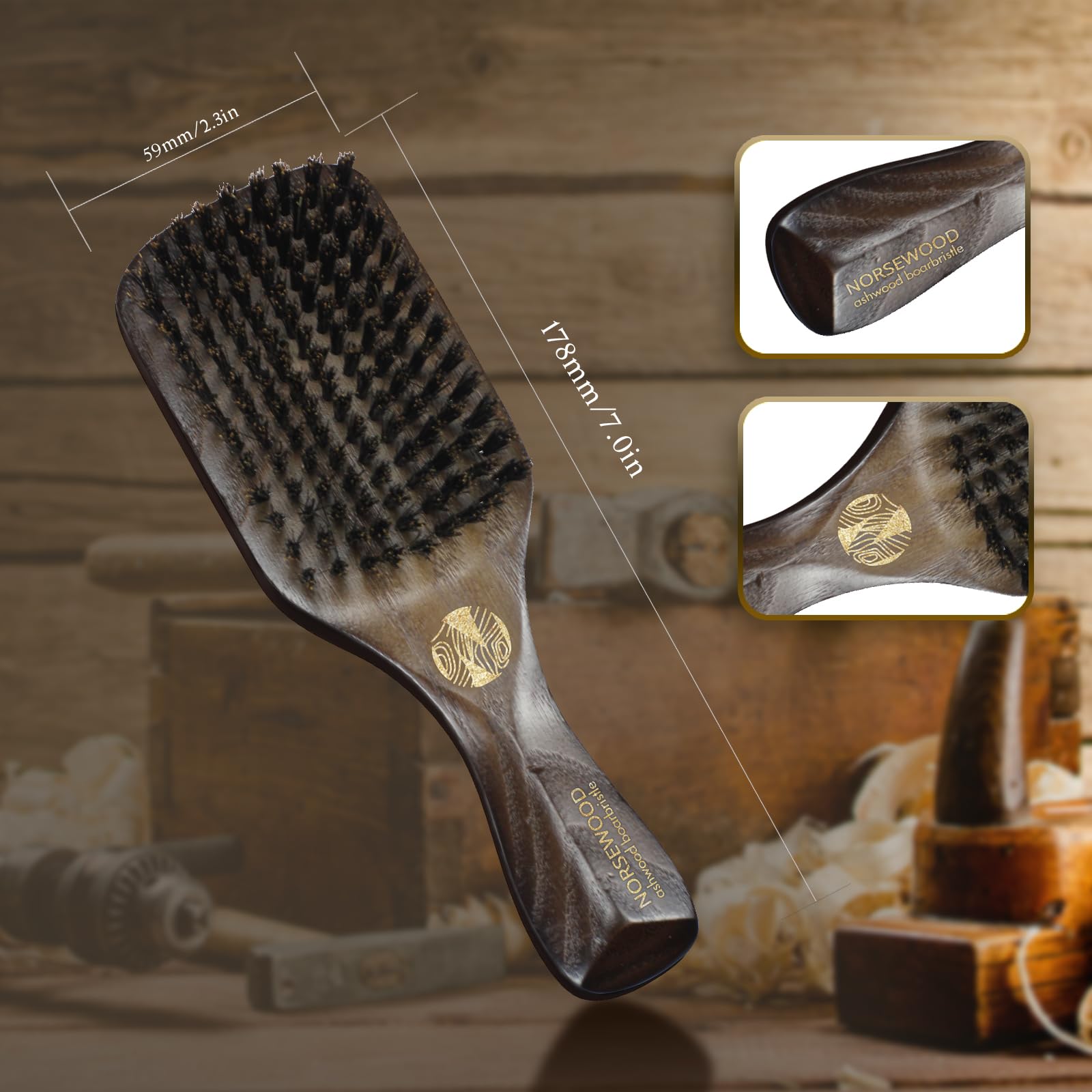 Norsewood Boar Bristle Brush shown for on-the-go grooming routine.
