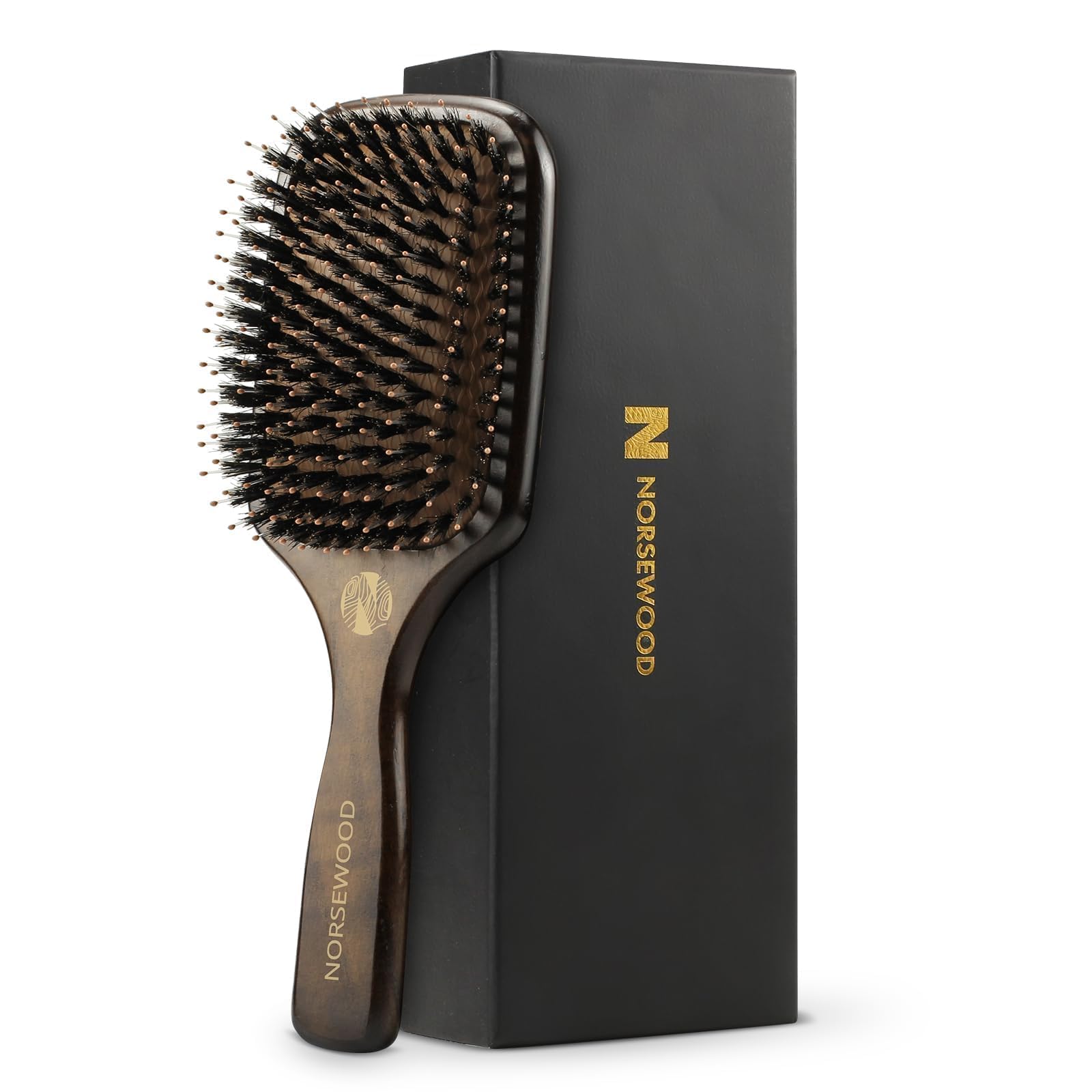 Norsewood boar bristle brush set adds shine by distributing oils