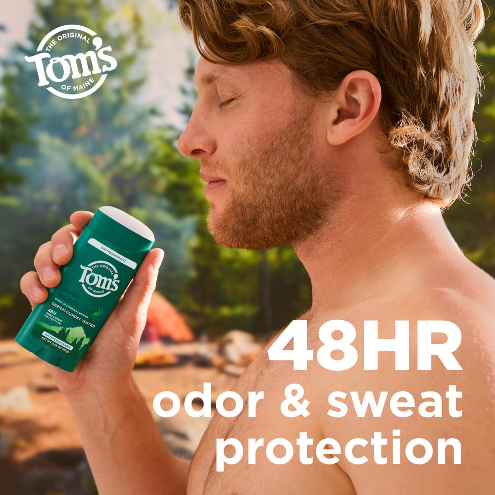Tom's of Maine North Woods herbal blend scent with cypress, lavender, cedar for daily freshness.