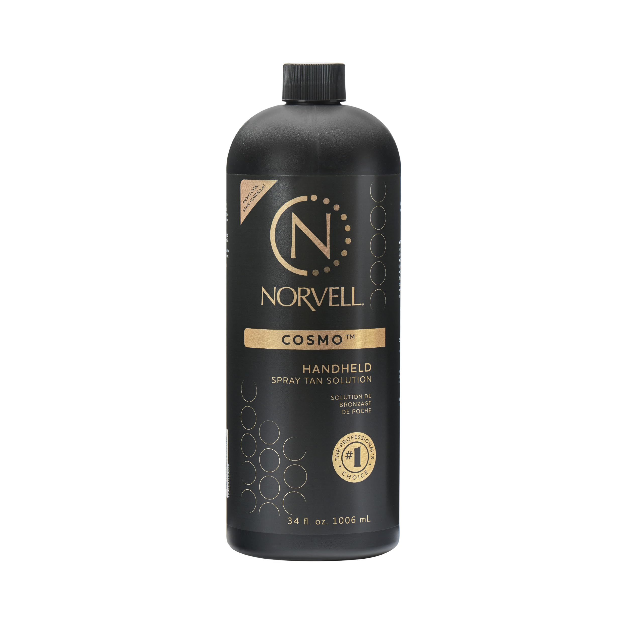 Norvell Cosmo spray tan bottle shows natural-looking bronze glow.