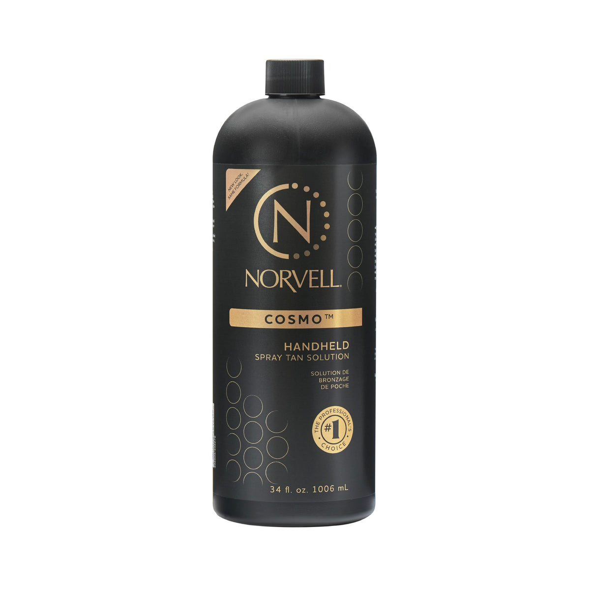 Norvell Cosmo spray tan bottle shows natural-looking bronze glow.