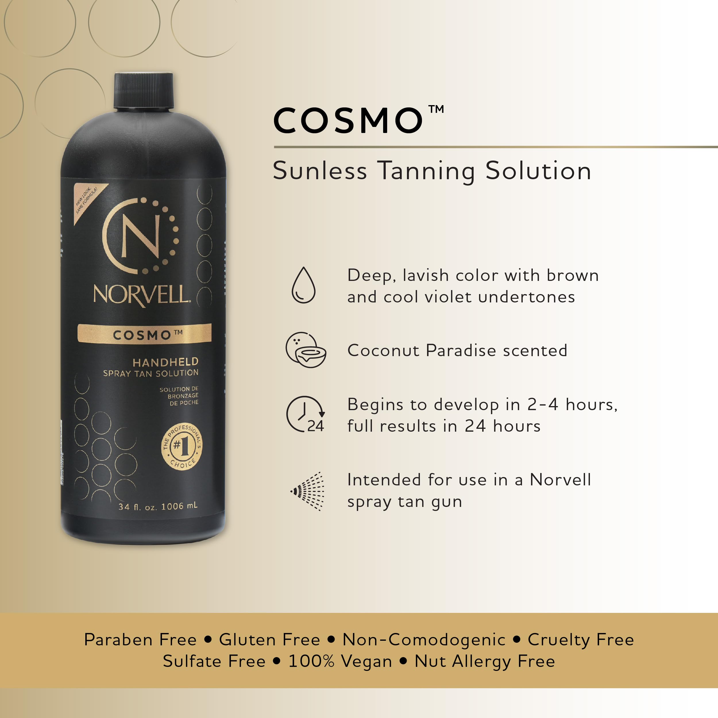 Norvell Cosmo spray tan dispenser highlights easy, even application.
