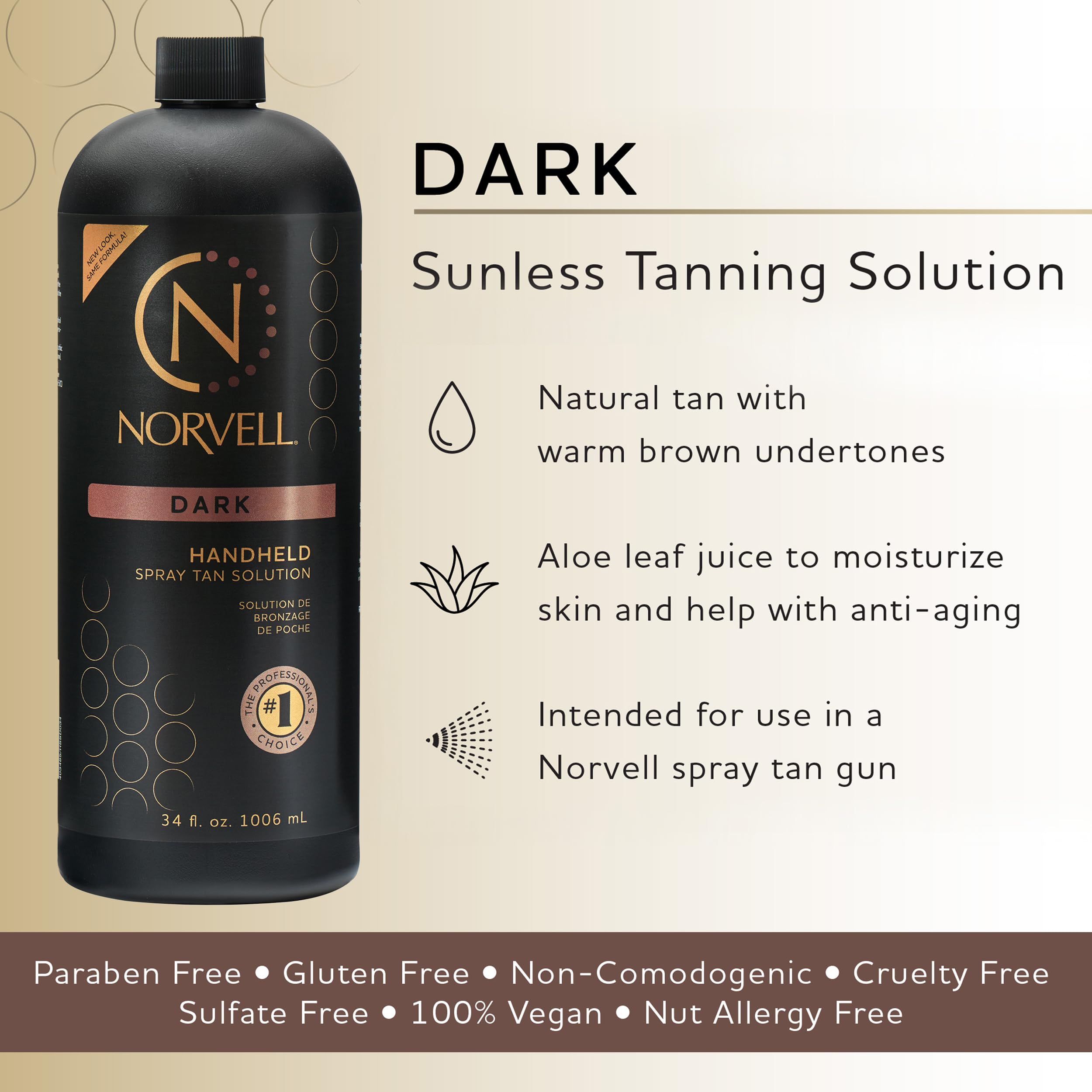 Close-up of Norvell Dark label showing clean beauty ingredients