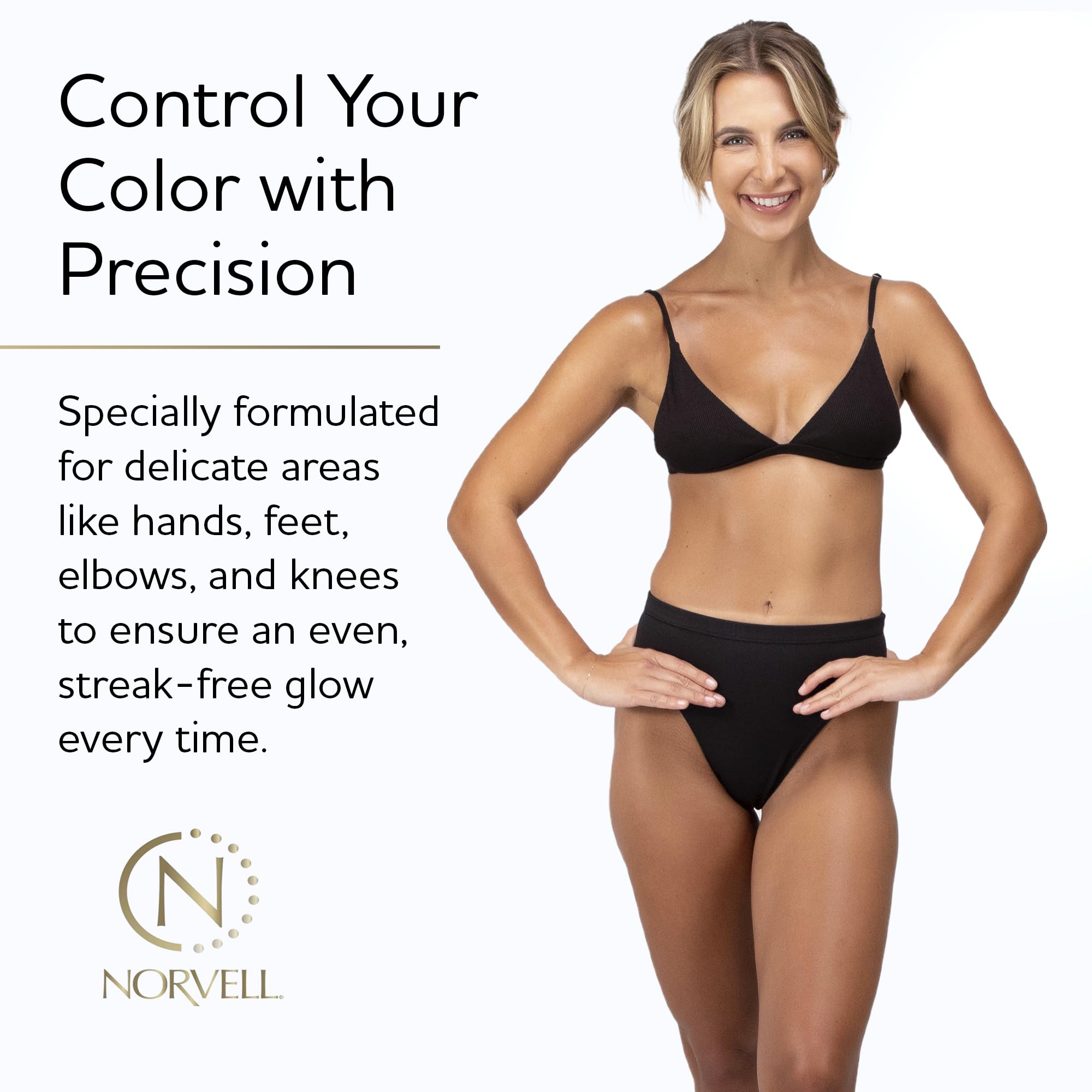 Norvell pre-tan barrier product demonstrates smooth application before spray tan session