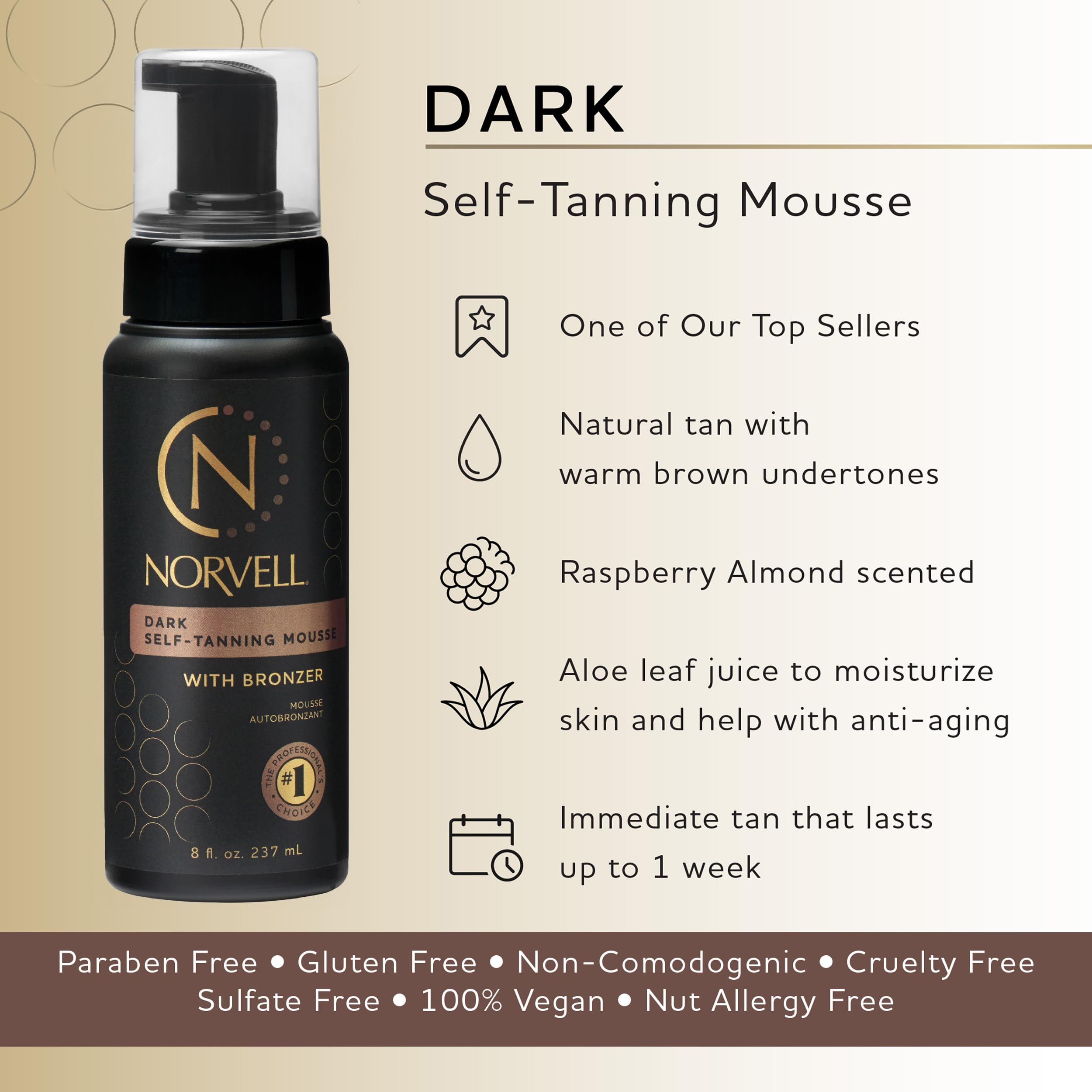 Norvell Sunless Dark Mousse swatch demonstrates smooth, streak-free blending on skin.