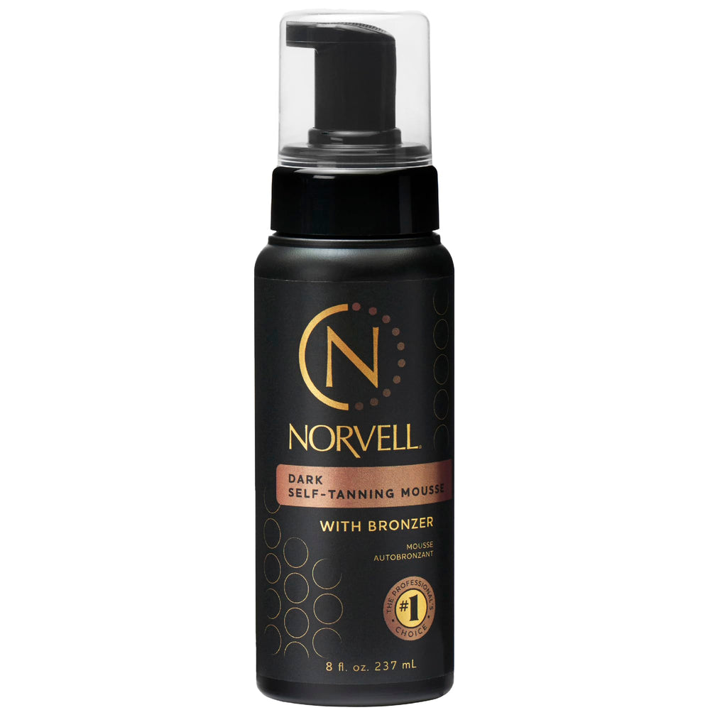 Norvell Sunless Dark Mousse bottle showing instant bronzer for natural-looking glow.
