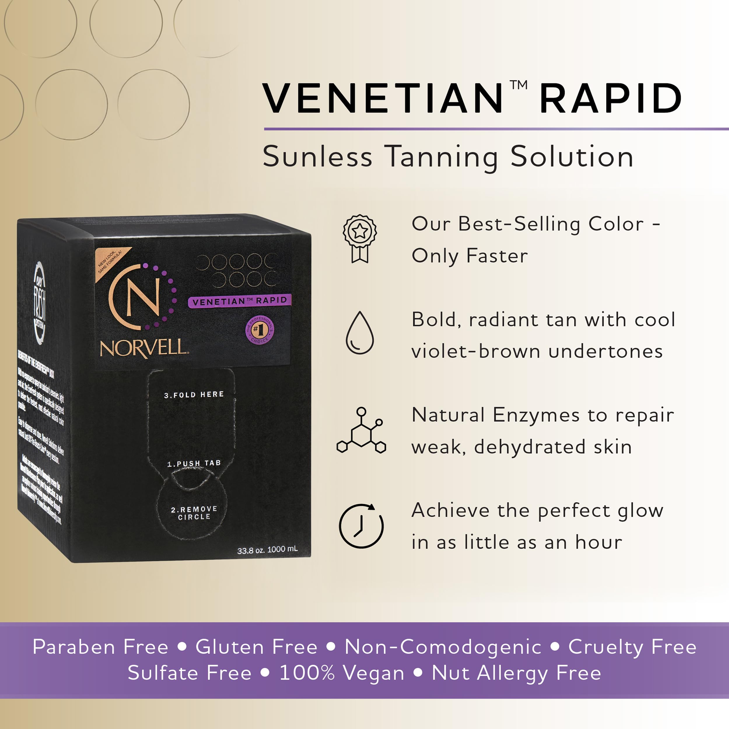 Norvell Venetian One spray mist indicating quick-dry formula for streak-free results