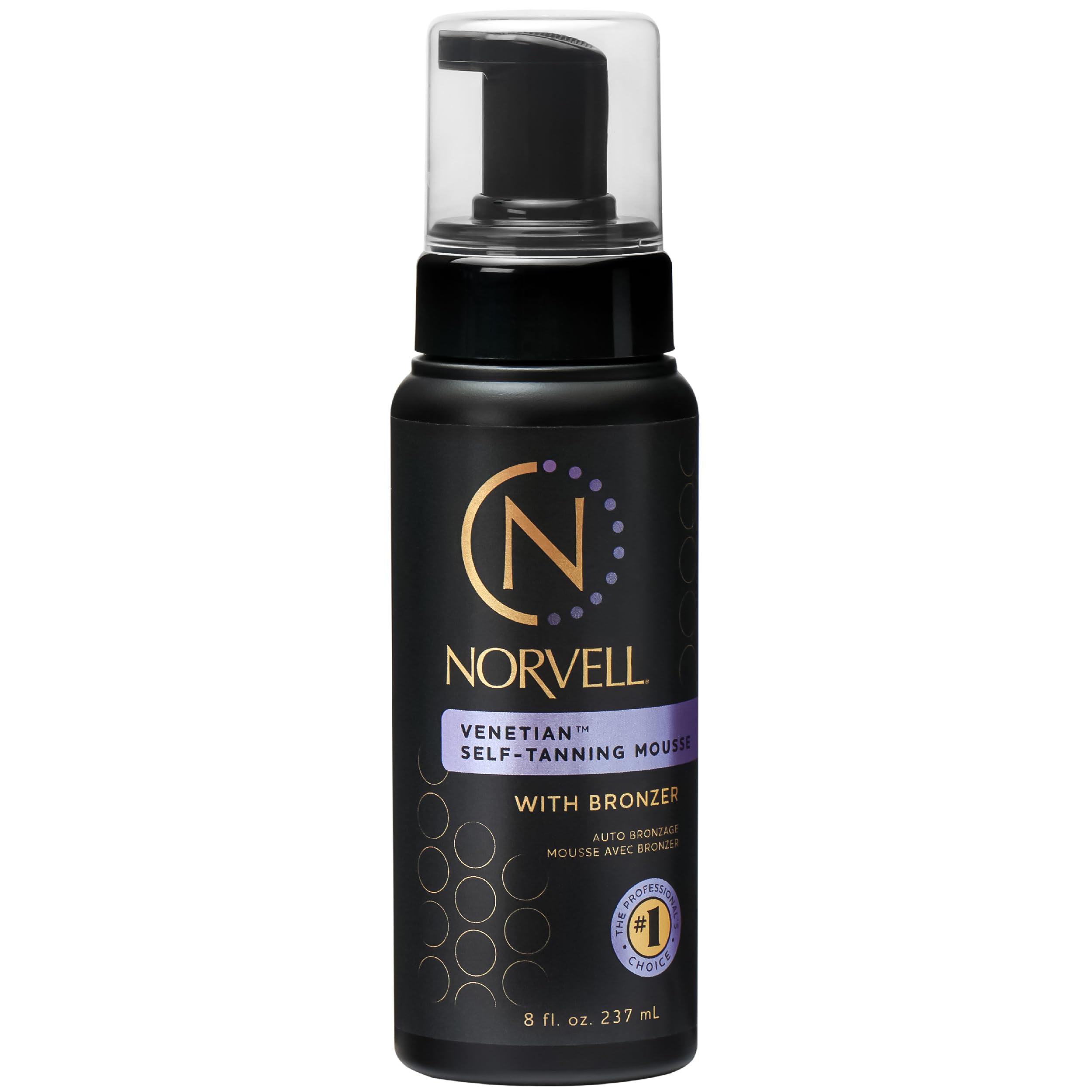 Norvell Venetian self-tanner mousse bottle on counter for quick at-home bronzing