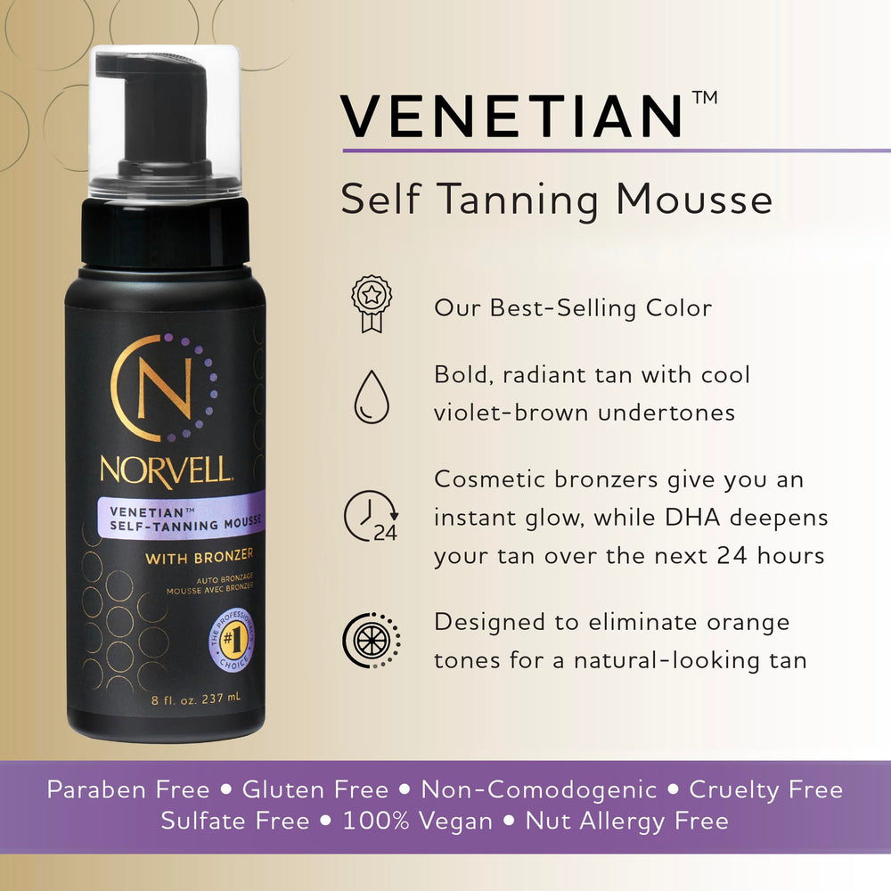 Norvell Venetian self-tanner mousse texture close-up showing velvety formula for even application