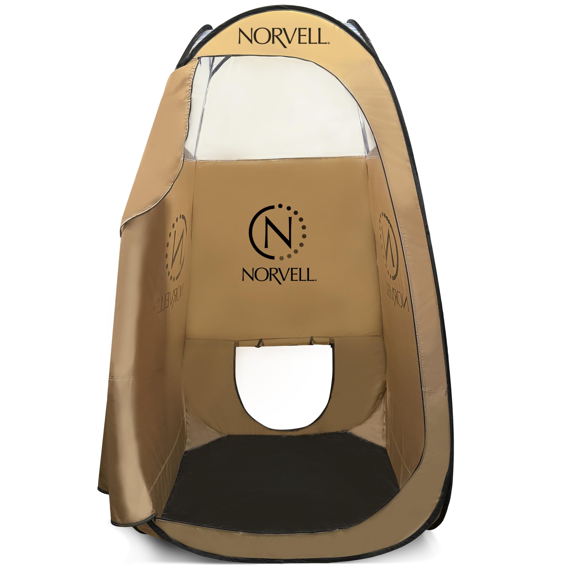 Norvell XL tent open for mobile tanning sessions with tall ceiling