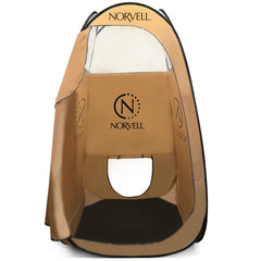 Norvell XL tent open for mobile tanning sessions with tall ceiling