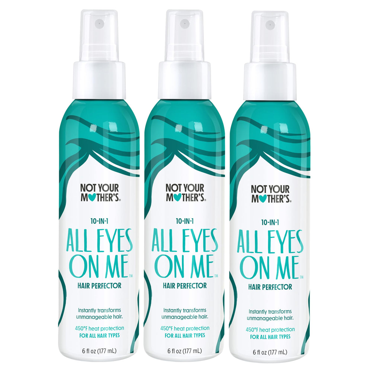Not Your Mother's All Eyes On Me 3-pack bottle front for detangling and heat protection on damp hair.