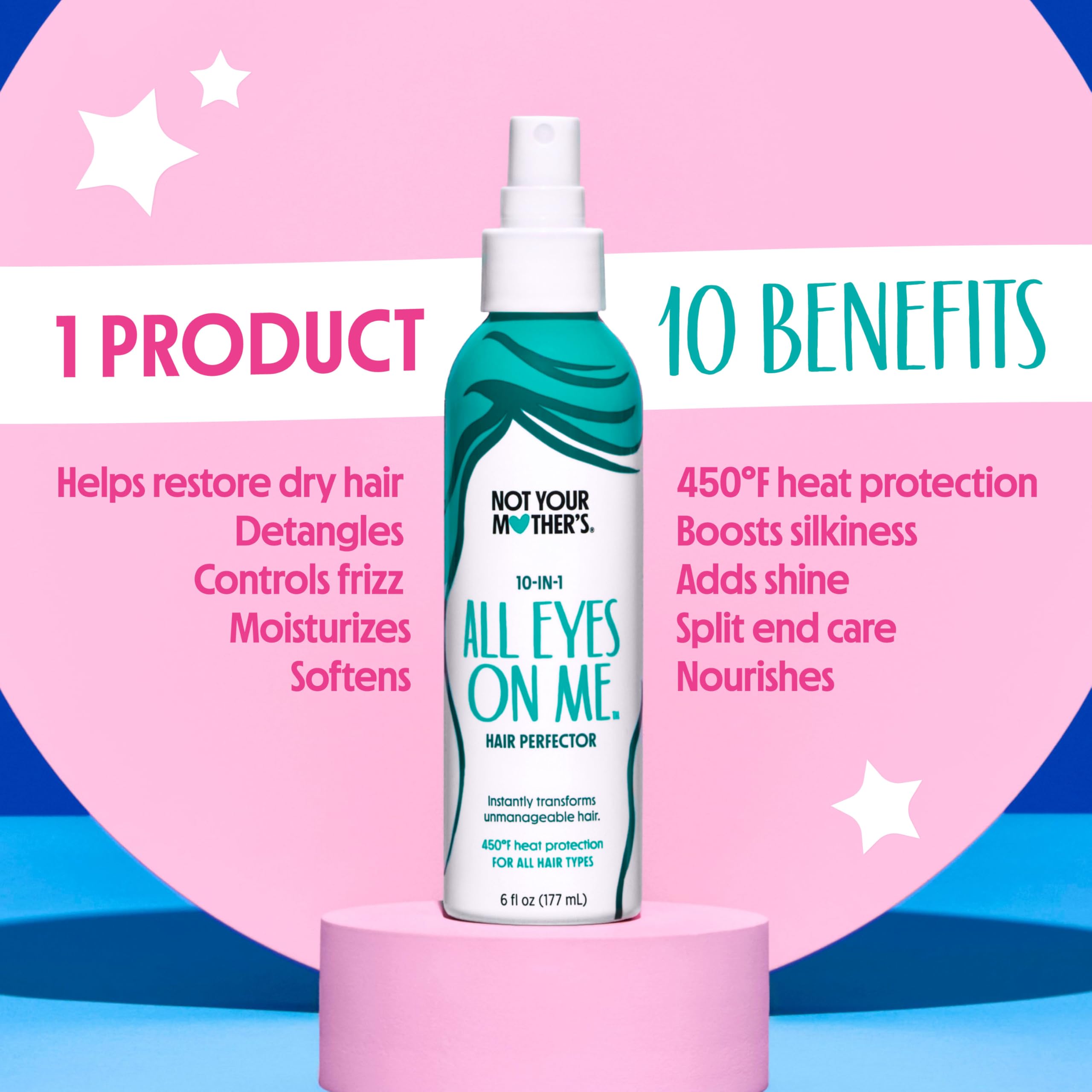 Not Your Mother's All Eyes On Me spray nozzle closeup highlights even distribution for quick styling.