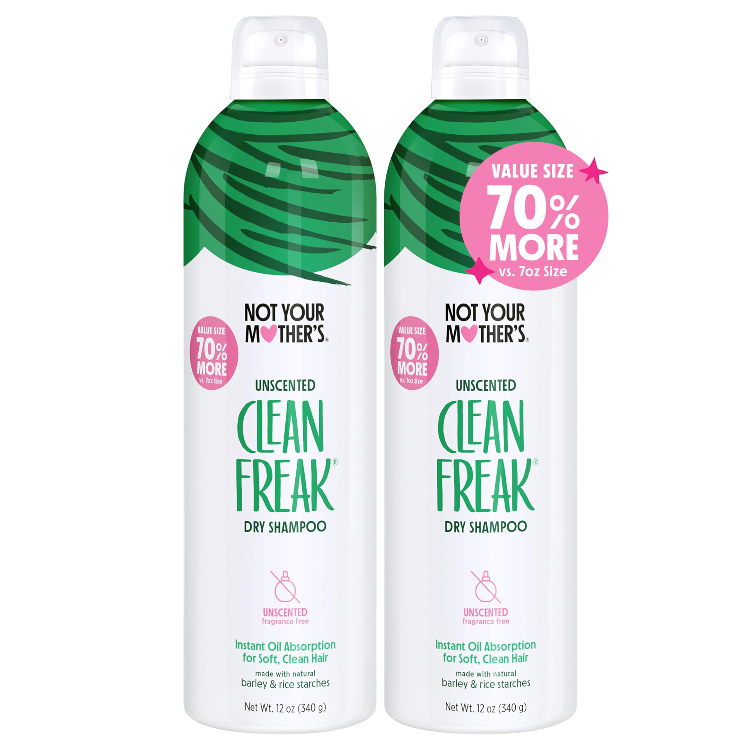 Not Your Mother's Clean Freak dry shampoo 2-pack bottles front for quick oil absorption.