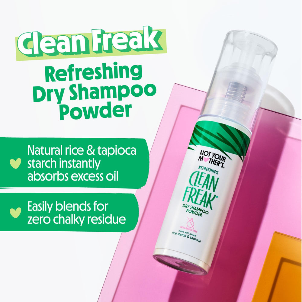 Not Your Mother's Clean Freak unscented dry shampoo powder close-up of rice starch texture