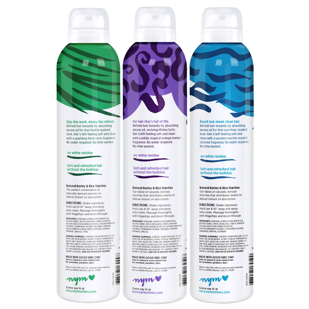 Not Your Mother's dry shampoo oil absorption action close-up, quick refresh.