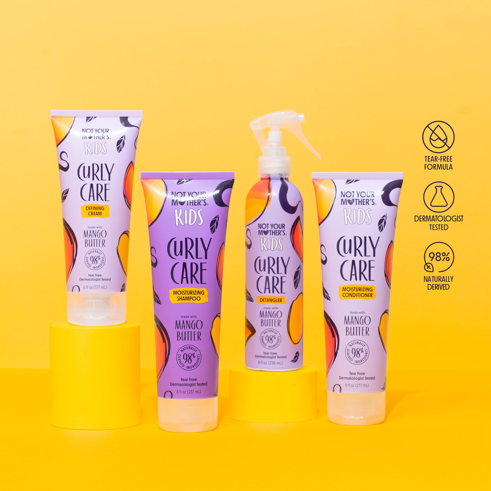 Not Your Mother's Kids Curly Care Shampoo close-up highlighting mango butter hydration.