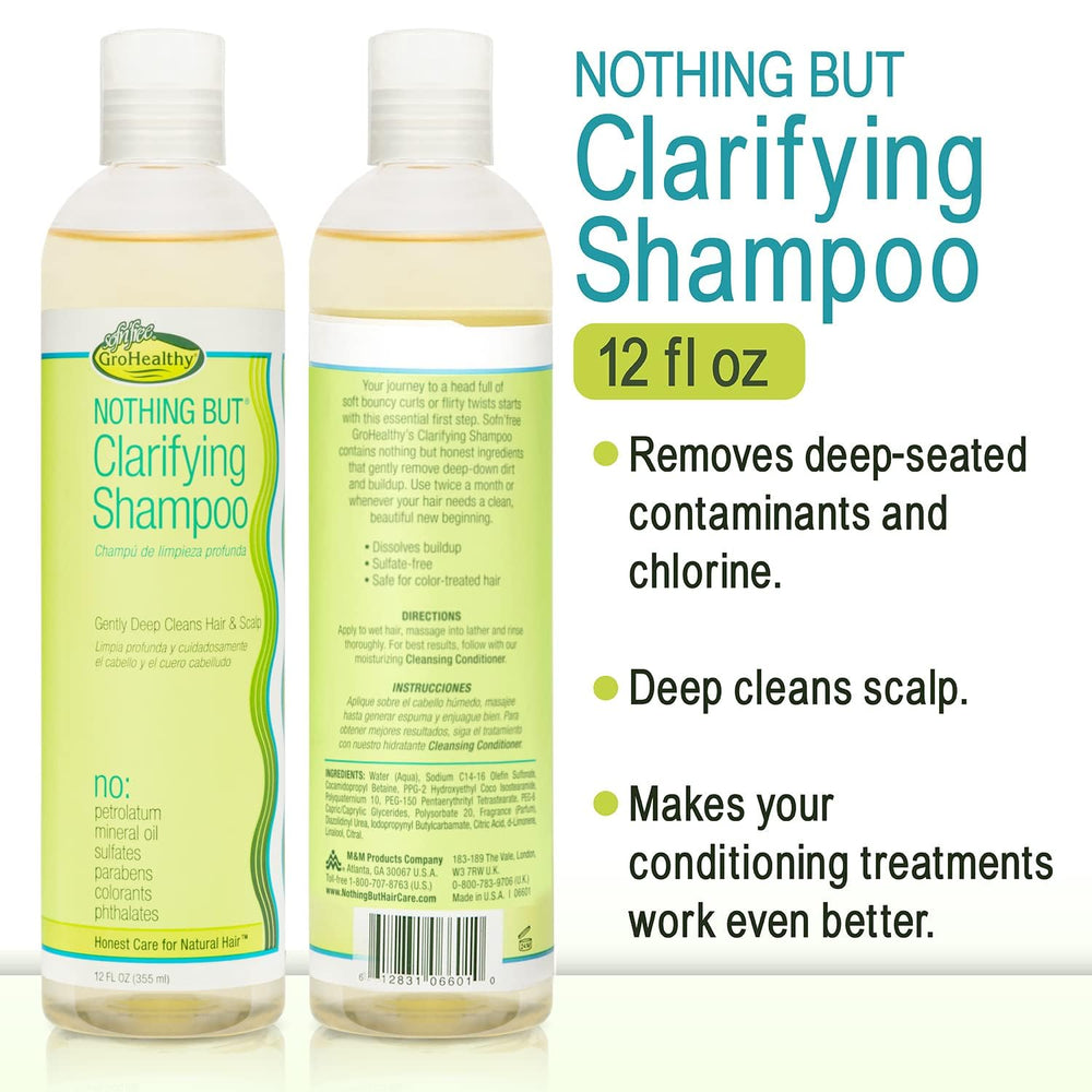 Nothing But Clarifying Shampoo, etiqueta cercana, ingredientes transparentes