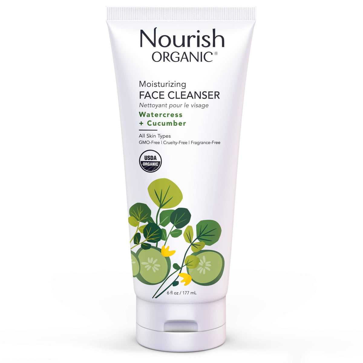 Nourish Organic limpiador facial hidratante con berros y pepino para piel limpia