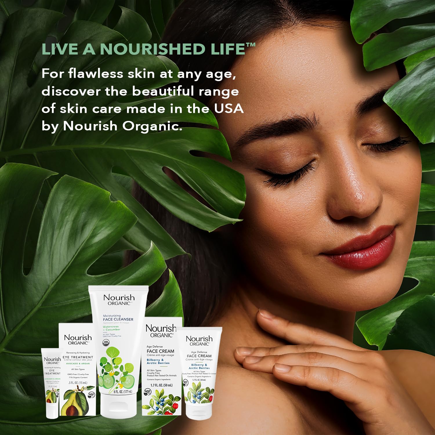 Nourish Organic rutina diaria de cuidado facial con ingredientes naturales