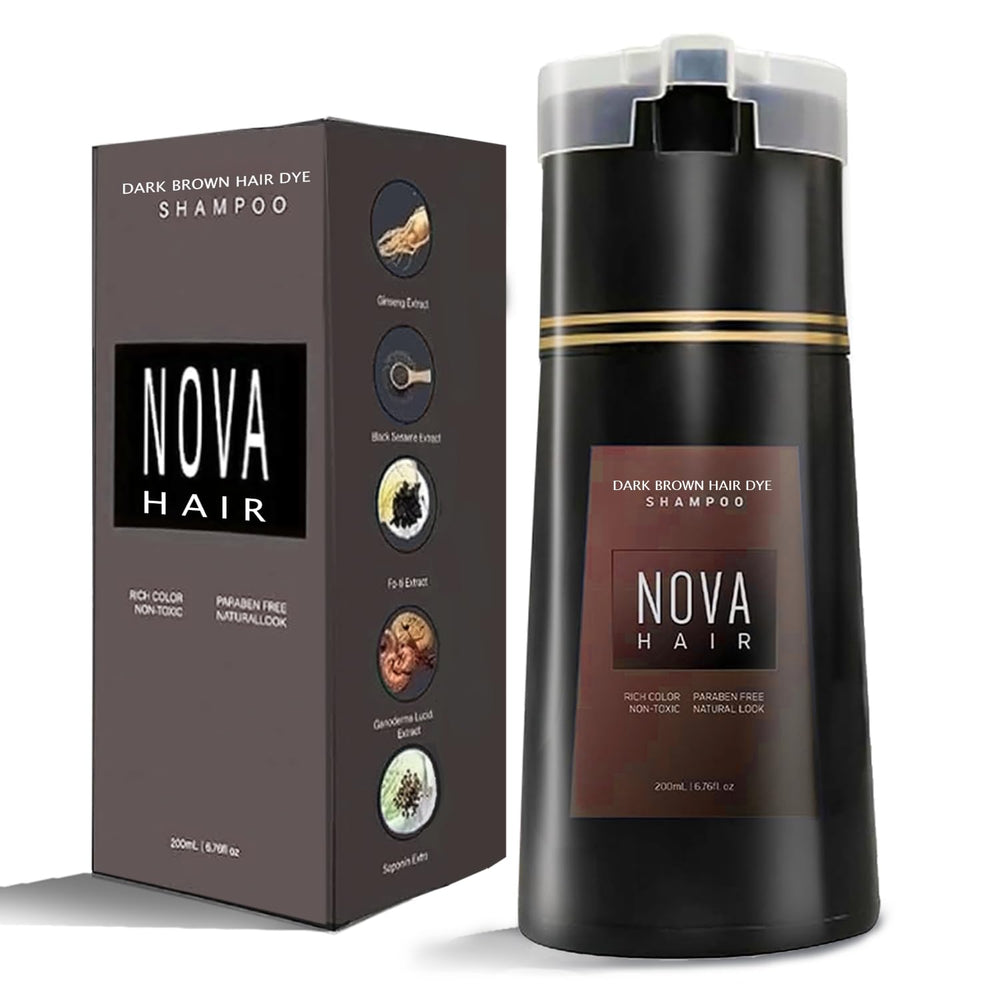 Nova Hair Dye Shampoo: botella visible para teñir el cabello en casa