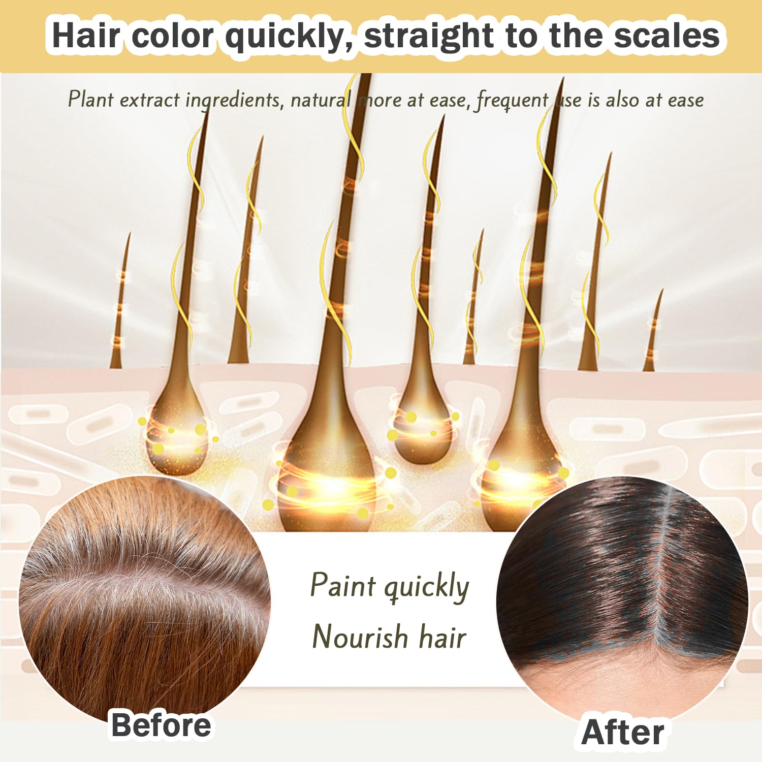 Nova Hair Dye Shampoo natural botanical ingredients showcased on packaging.