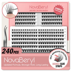 NovaBeryl self-adhesive lash clusters for quick, mess-free application.