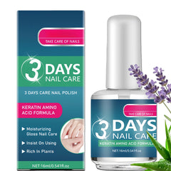 NovaCharm 3 Days Nail Care bottle closeup showing clear glossy finish on natural nails.