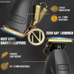NOVAH cordless gold clipper close-up power for smooth cuts