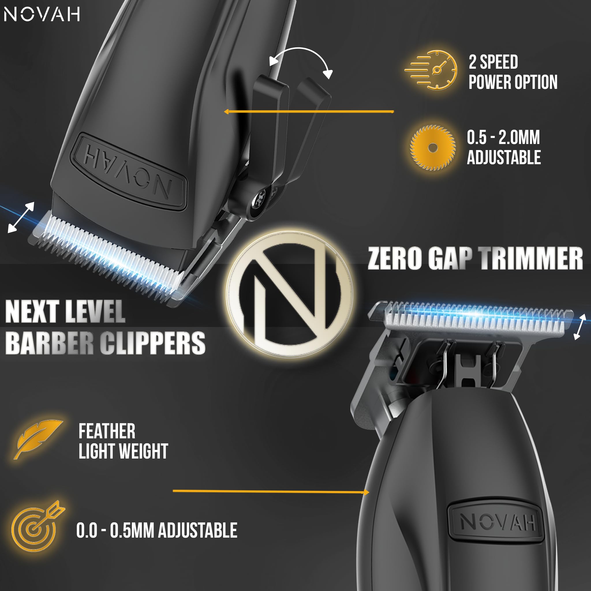 NOVAH Grooming cordless trimmer set for sharp outlines and edge work