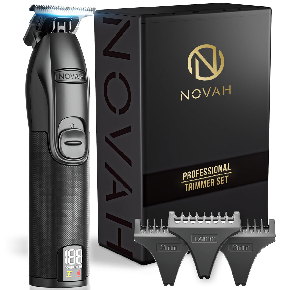 NOVAH Grooming professional hair trimmer front view for precise, zero-gap detailing