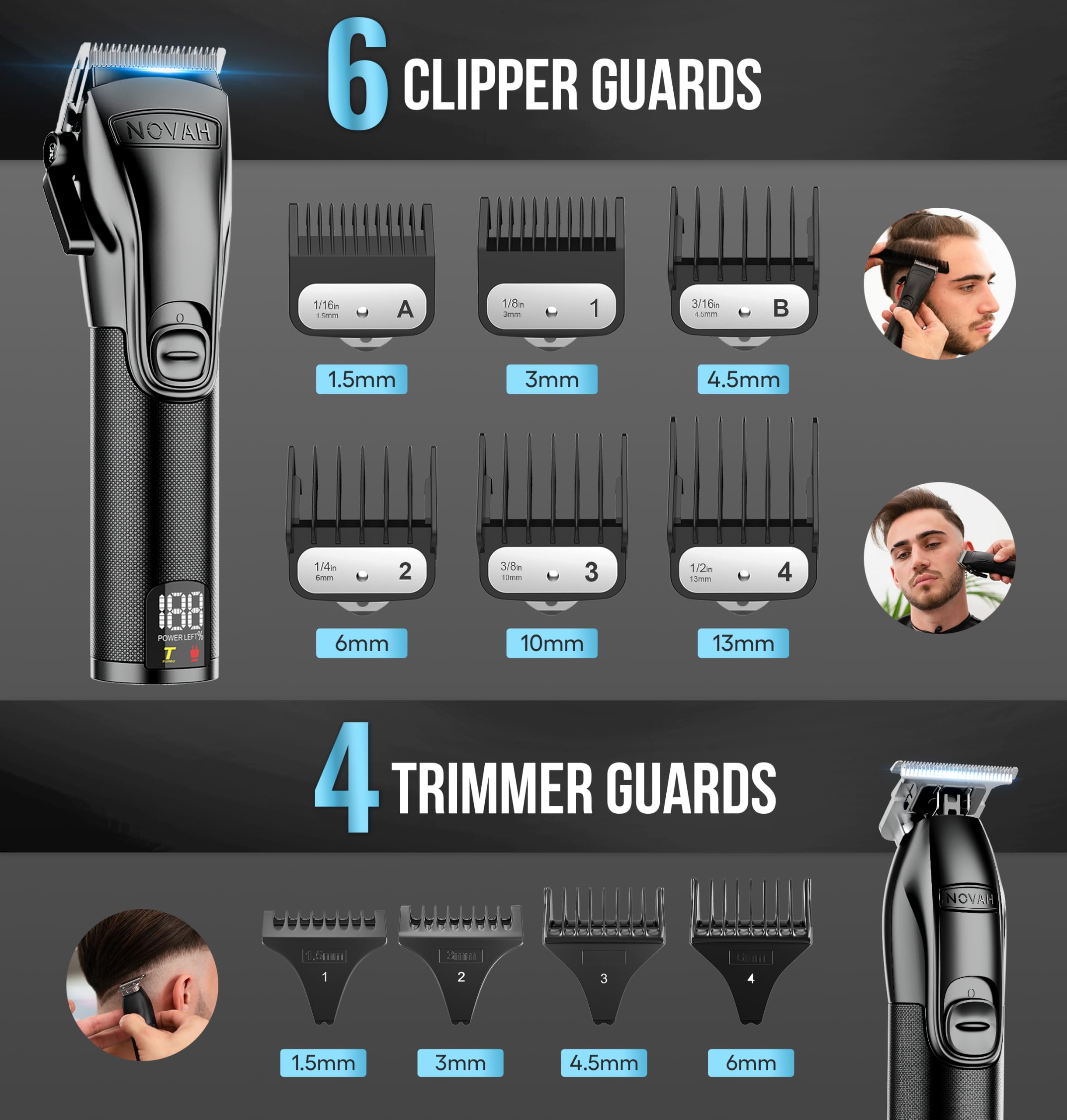 NOVAH Grooming taper lever enables precise fade transitions.
