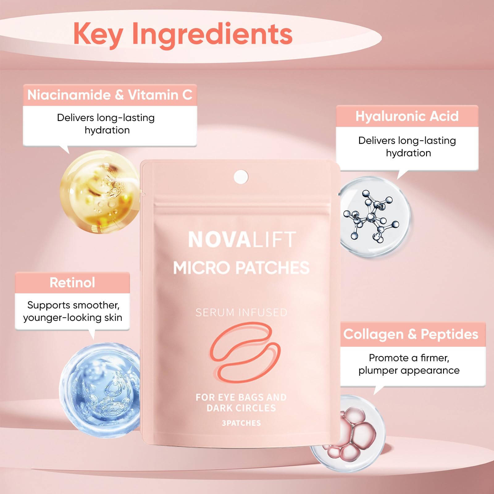 Close-up of NOVALIFT Micro Eye Patches serum-infused texture for targeted care.