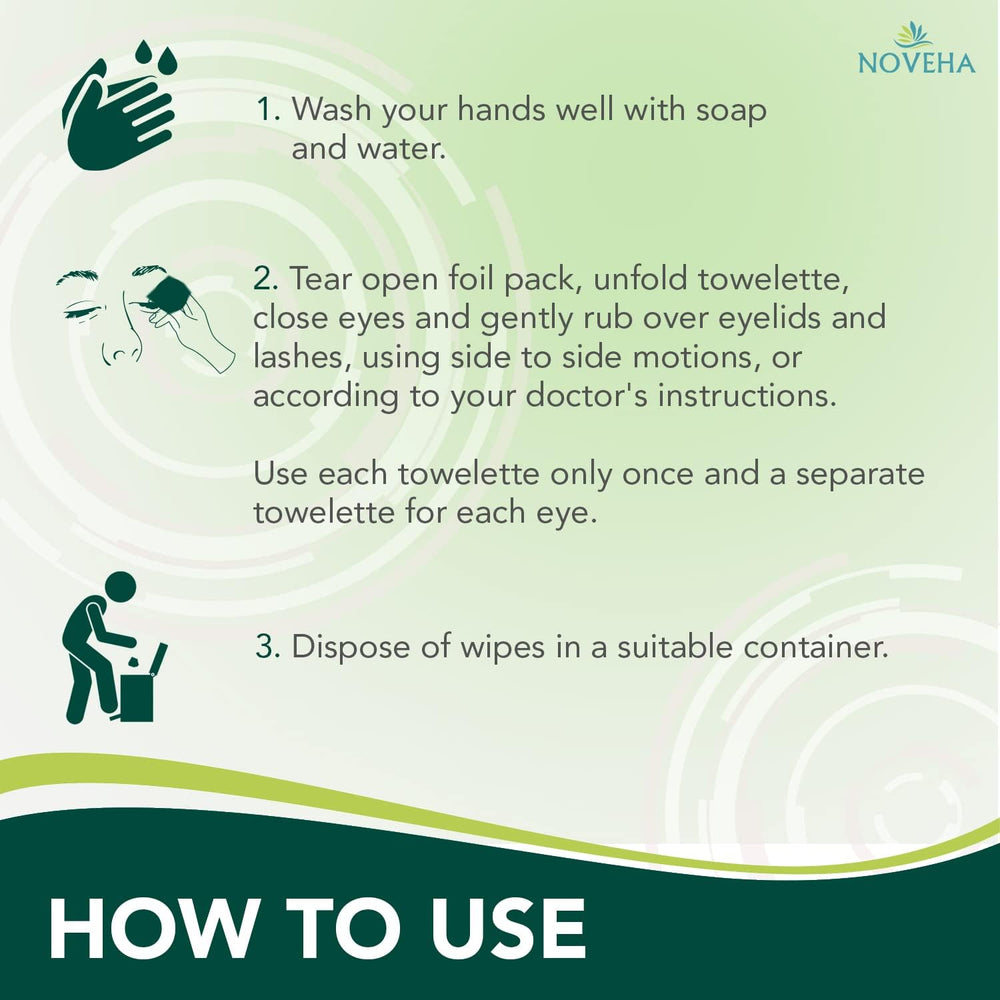 Close-up texture of NOVEHA wipe for lash line cleansing