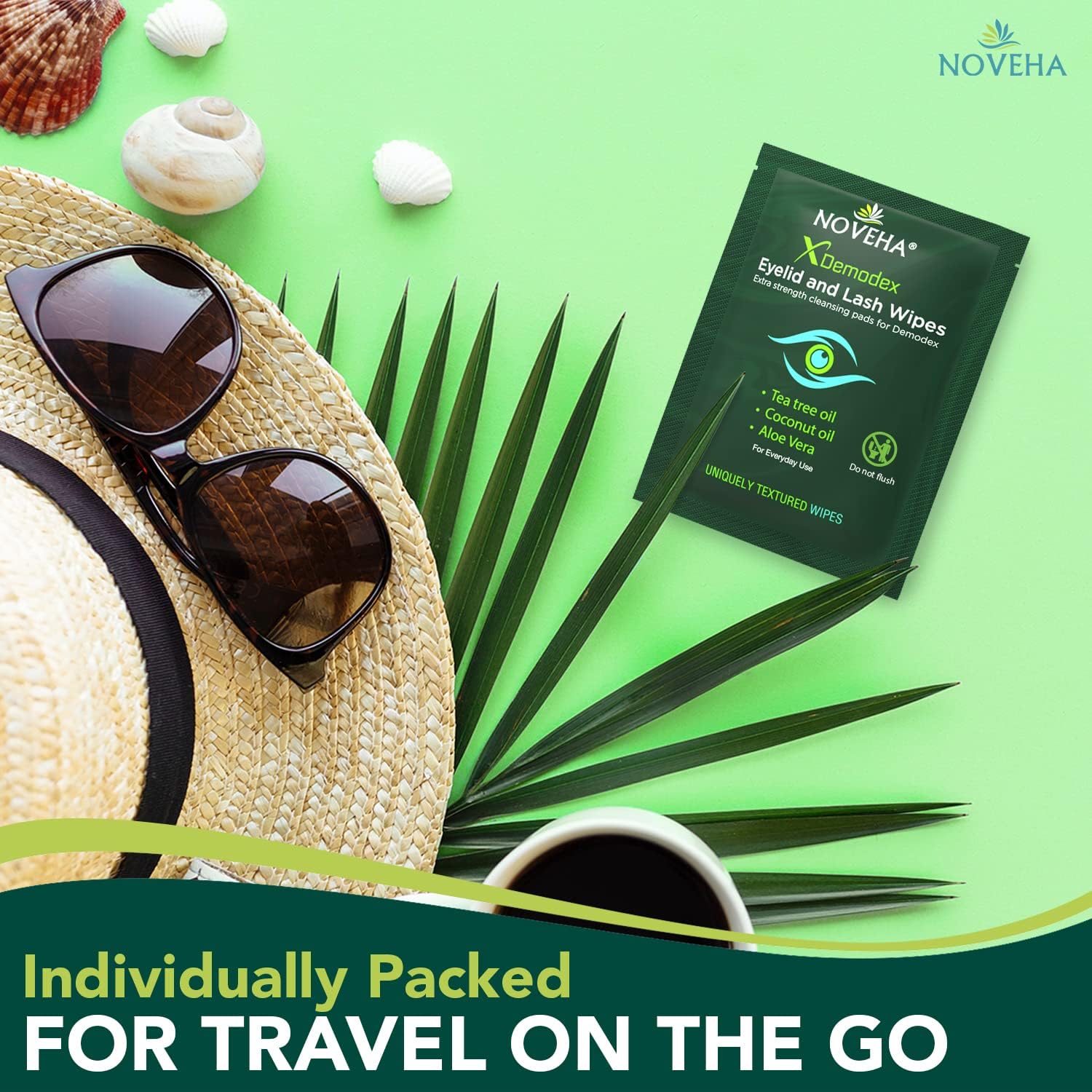 Safe, non-irritating NOVEHA wipes for daily eyelid cleansing and maintenance.
