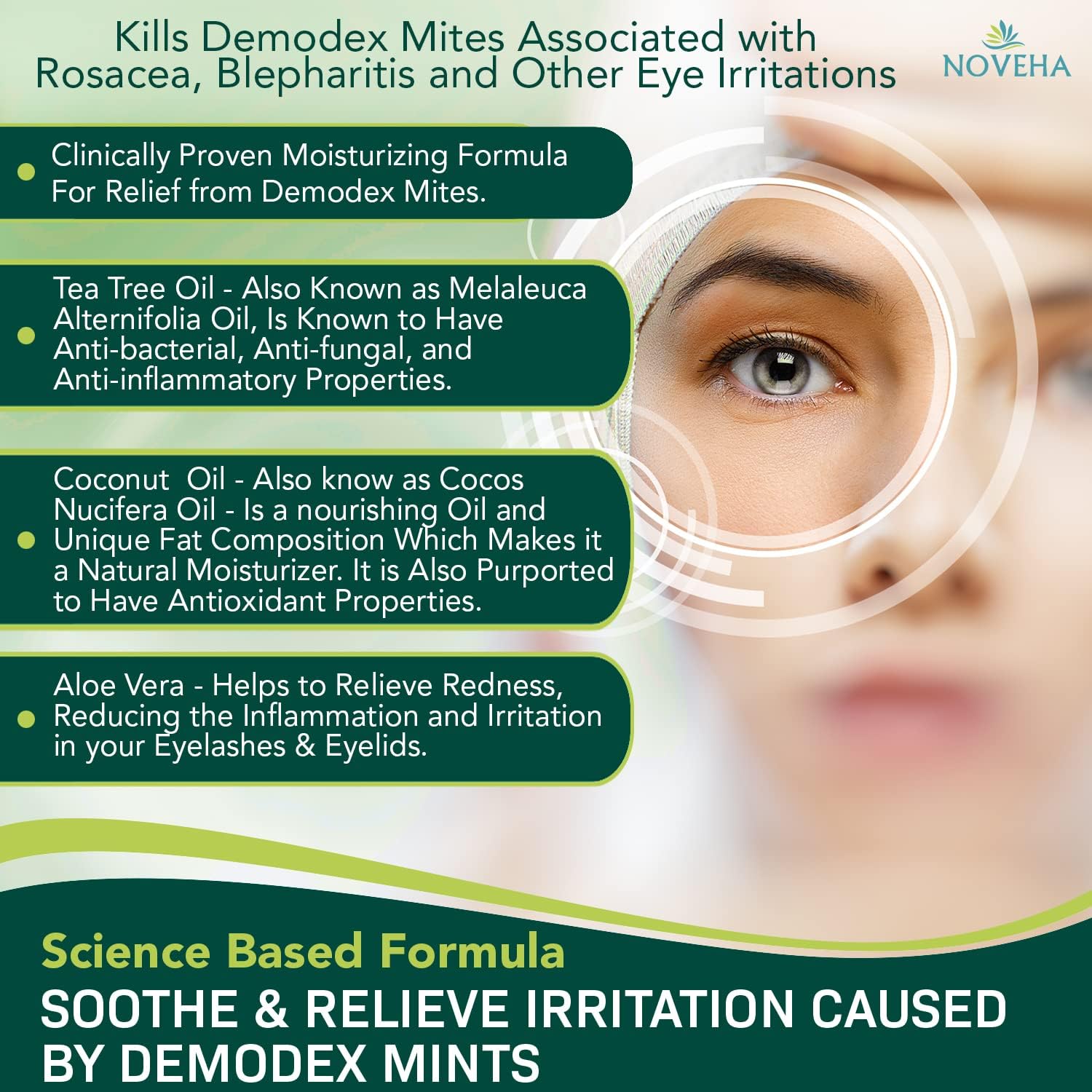 Individually wrapped NOVEHA wipes for on-the-go cleansing and fresh eyes anytime.