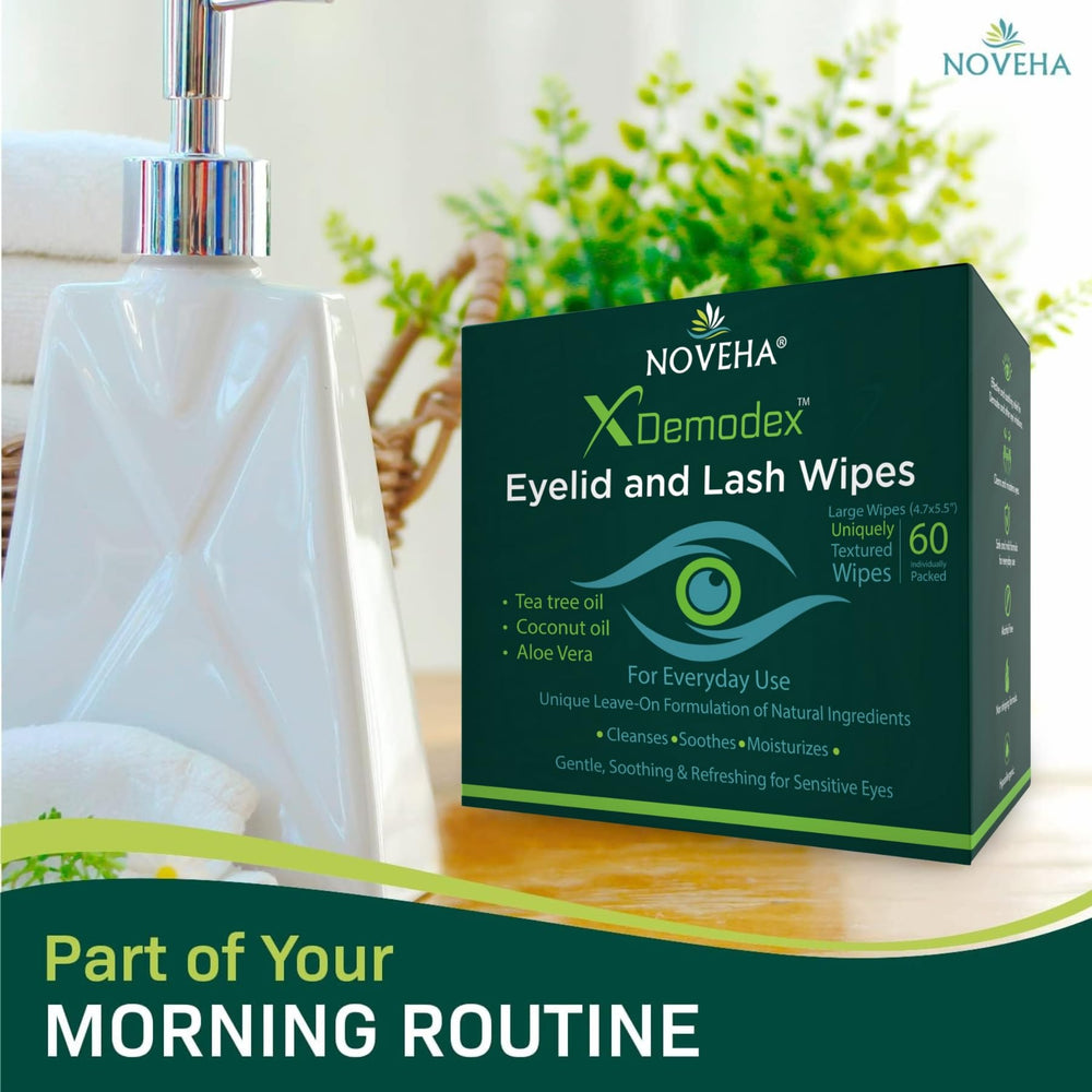 On-the-go use of NOVEHA eyelid wipes supports a quick daily routine.