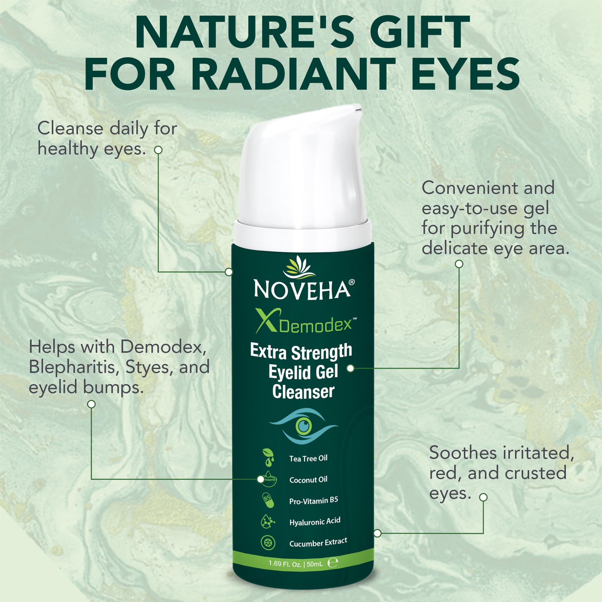 NOVEHA Demodex Gel textura cremosa para aplicación fácil.