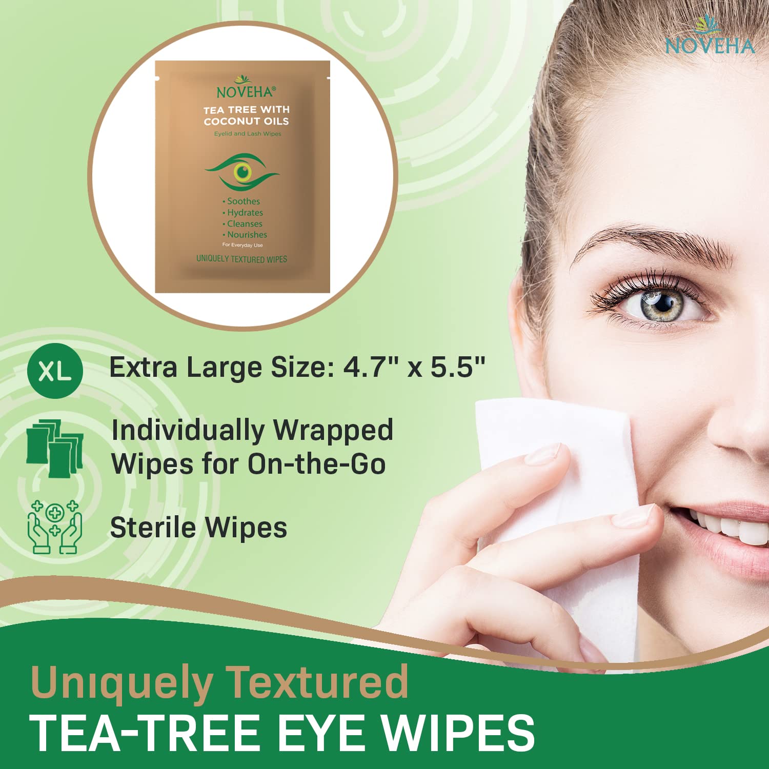 NOVEHA eyelid and lash cleansing wipes for ocular hygiene with soothing botanicals