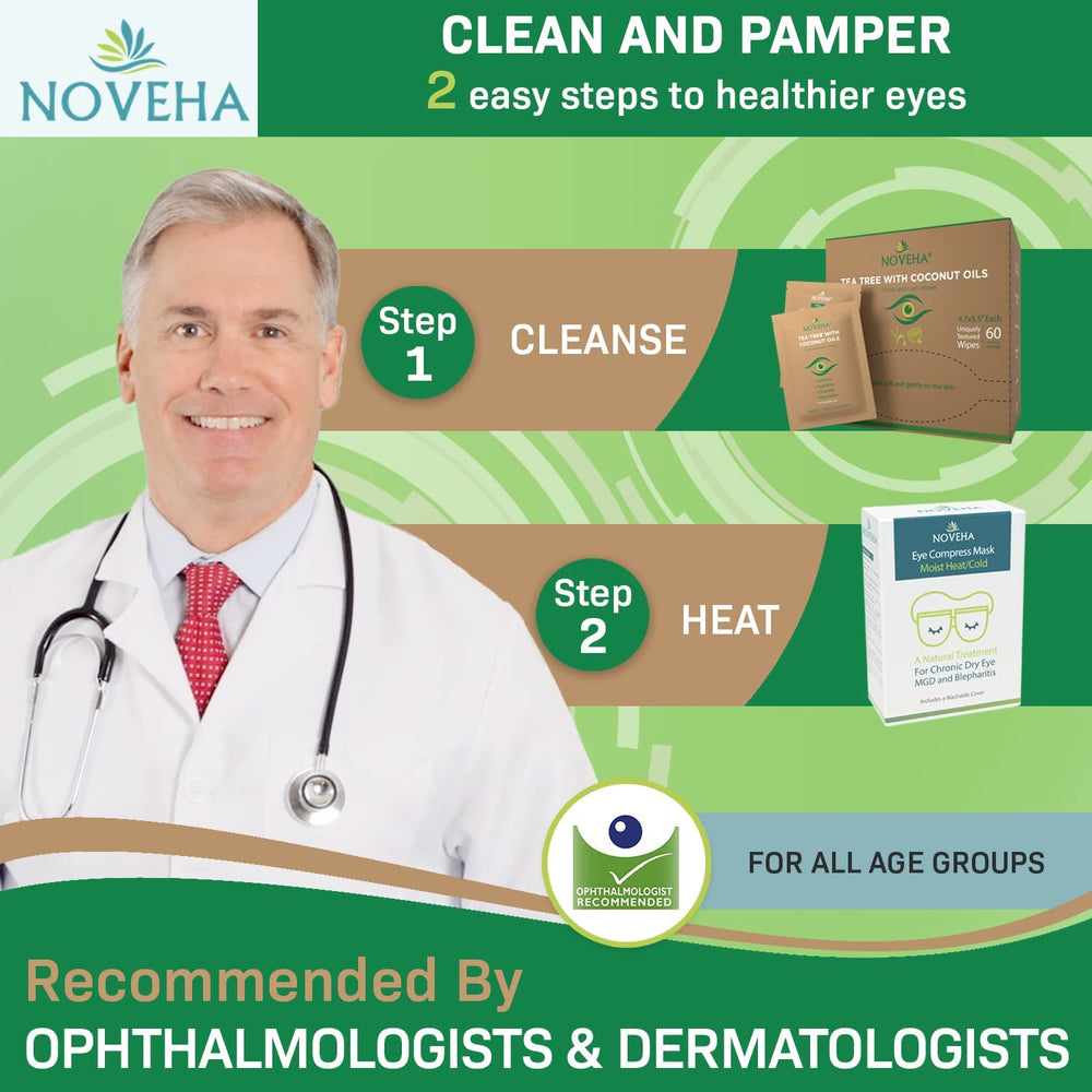 NOVEHA makeup remover and daily eye cleanser in action.