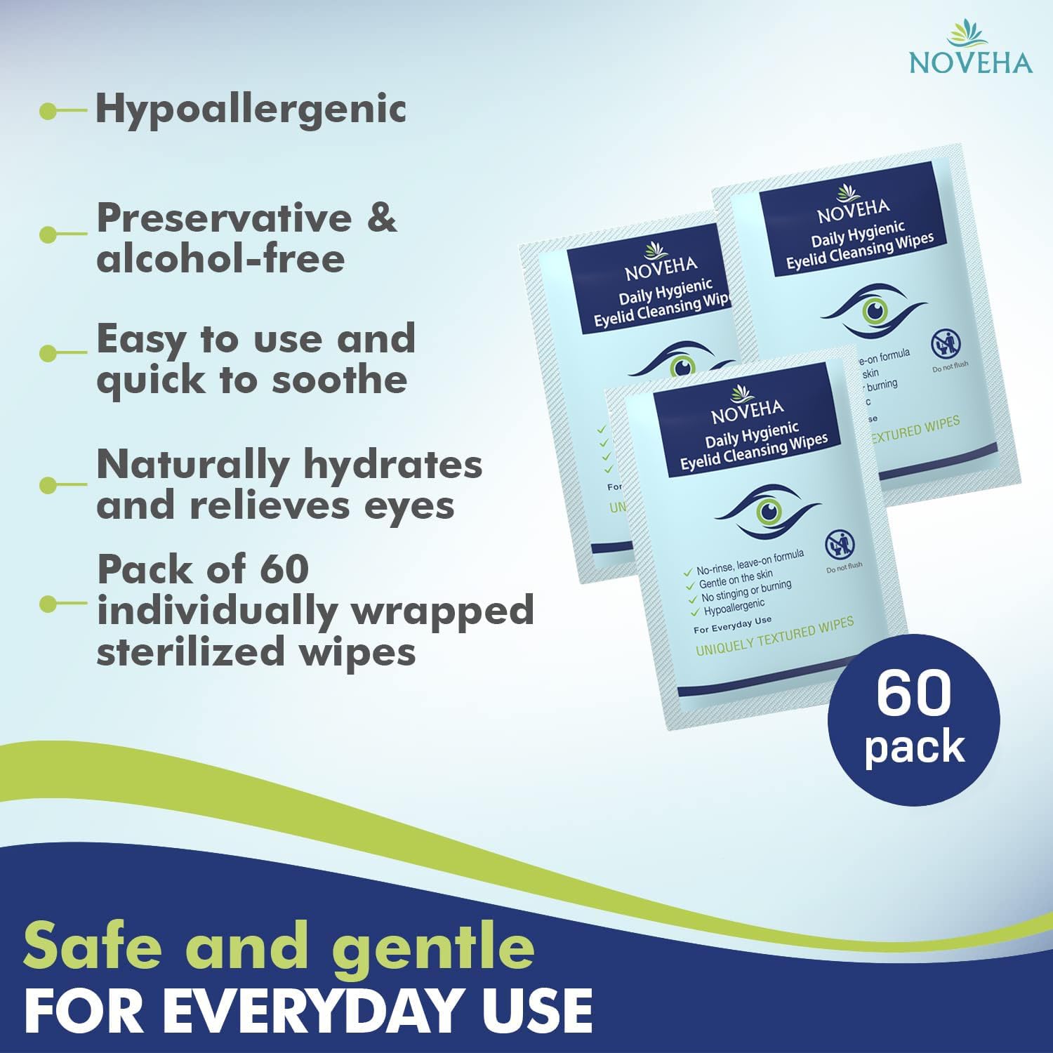 NOVEHA makeup removal with wipes provides gentle cleansing and care.