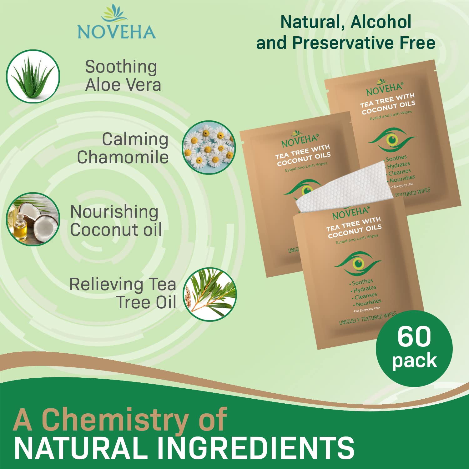 NOVEHA pack of 3 wipes on the go for quick eye hygiene