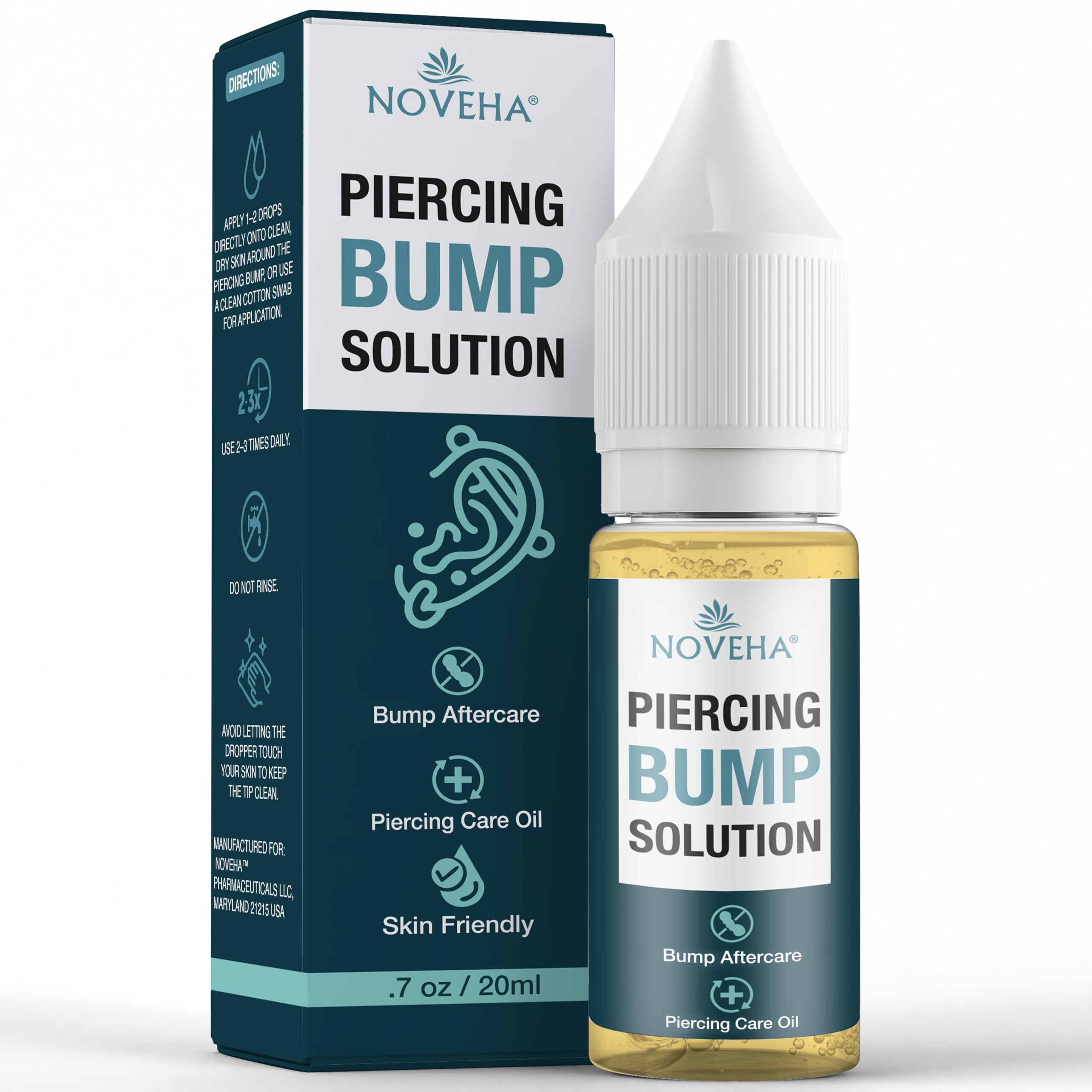 NOVEHA piercing bump solution bottle pour supports quick skin refresh.