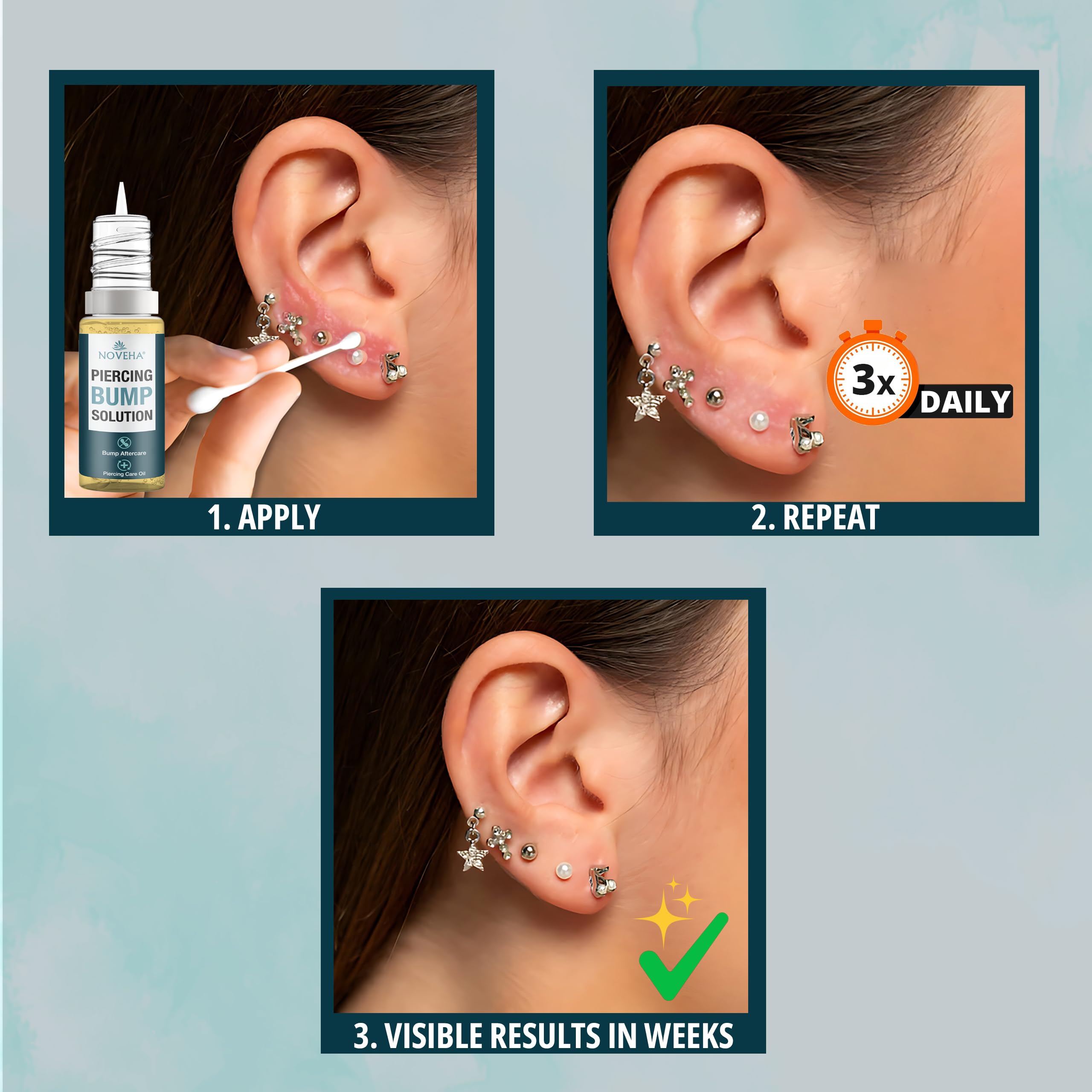 NOVEHA skin-cleanse-refresh preserves a fresh look around pierced areas.