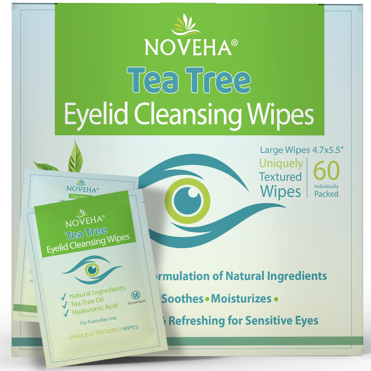 Toallitas NOVEHA para ojos con aceite de árbol de té, limpieza suave.