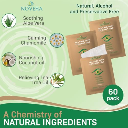 NOVEHA toallitas-ojos-tea-tree-coco-textura-suave facilitan una higiene ocular rápida.