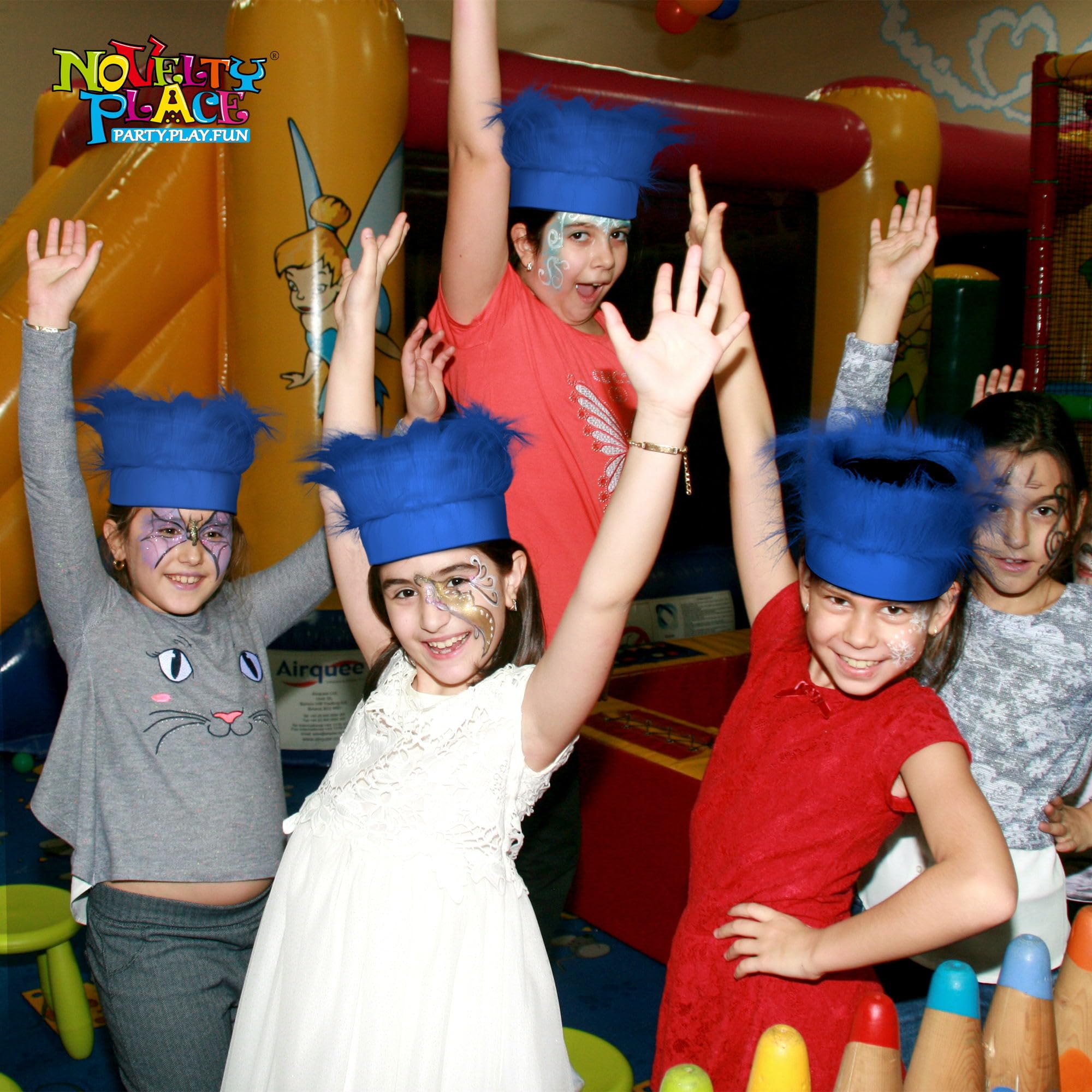 Novelty Place blue hairy headband close-up highlights stage-friendly costume accessory.